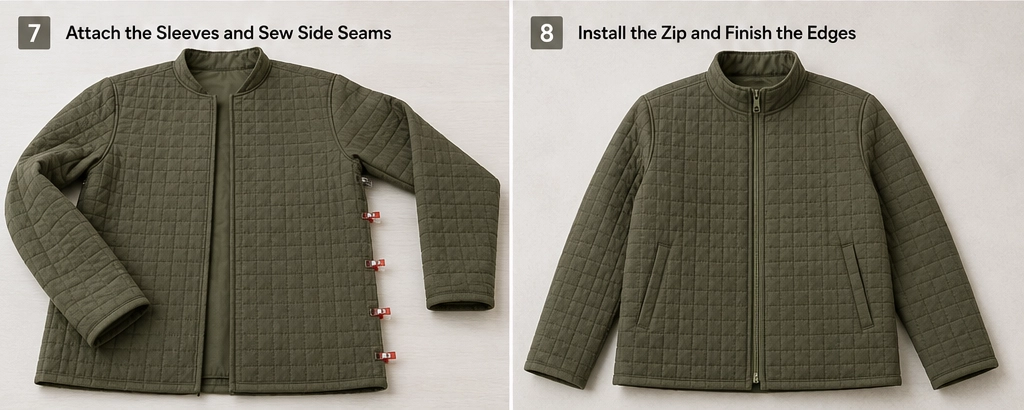 Stand-Collar Quilted Jacket for a Sleek Utilitarian Finish