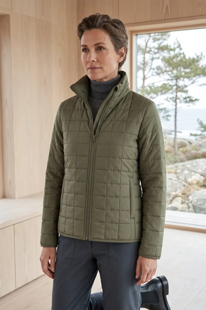 Stand-Collar Quilted Jacket for a Sleek Utilitarian Finish