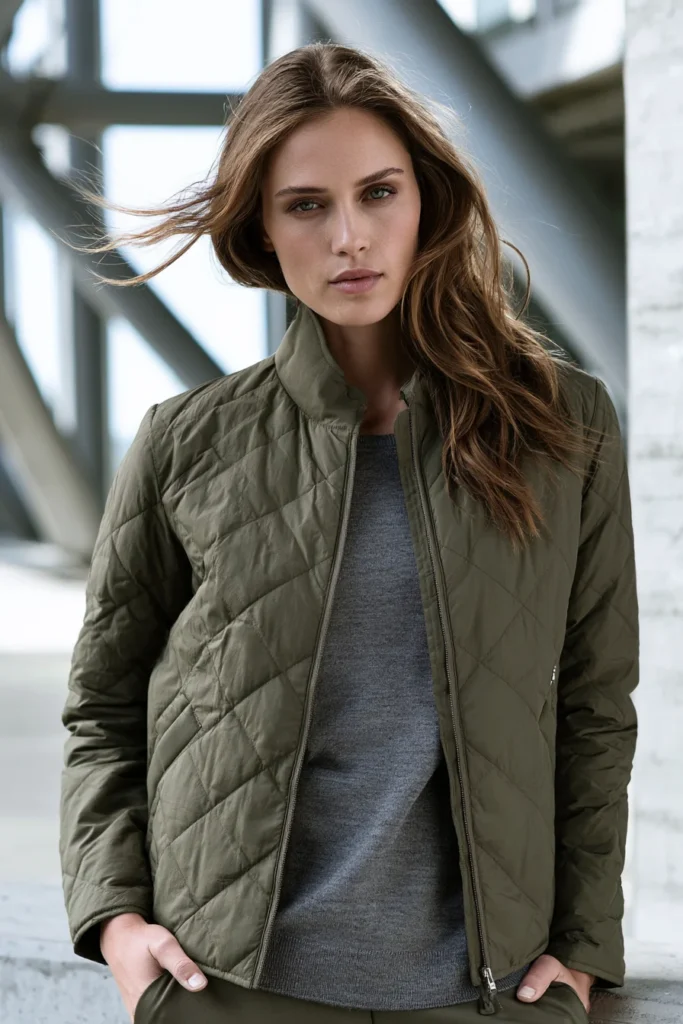 Stand-Collar Quilted Jacket for a Sleek Utilitarian Finish