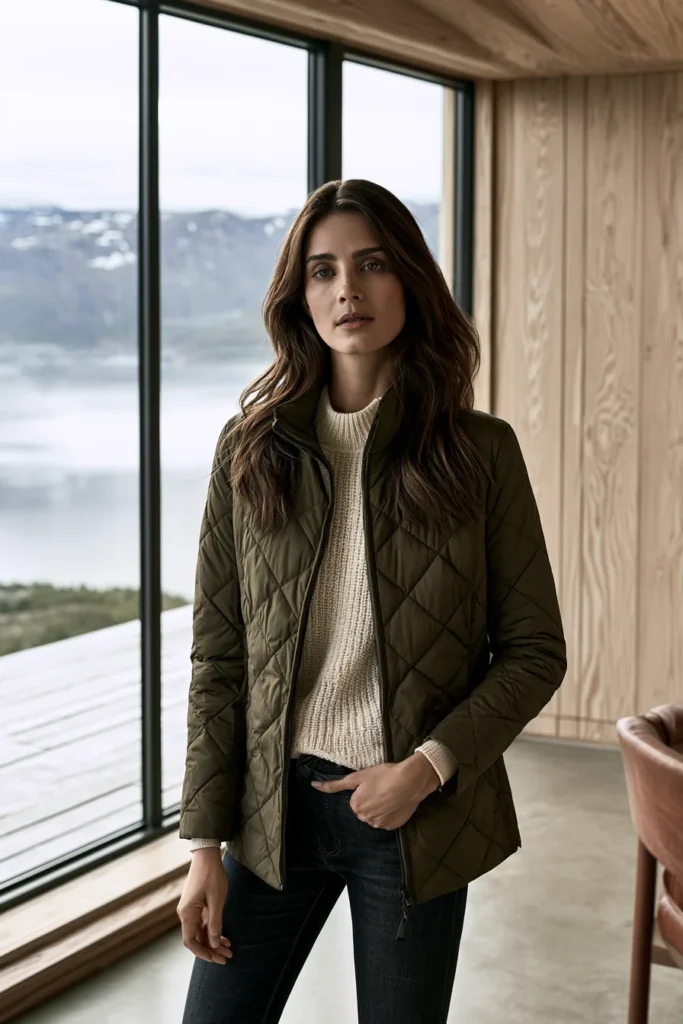 Stand-Collar Quilted Jacket for a Sleek Utilitarian Finish