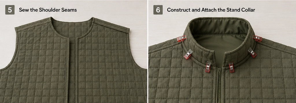 Stand-Collar Quilted Jacket for a Sleek Utilitarian Finish
