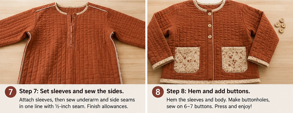 Vintage-Inspired Button-Front Quilt Top with Patch Pockets