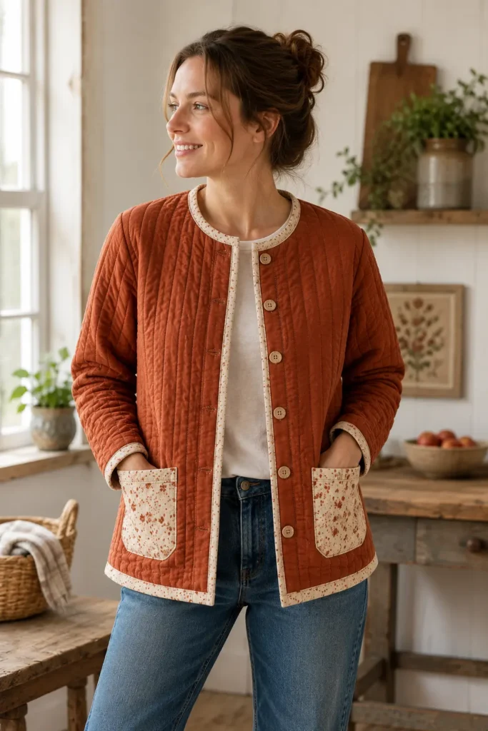 Vintage-Inspired Button-Front Quilt Top with Patch Pockets