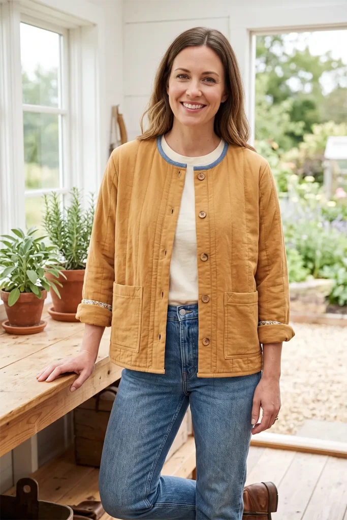 Vintage-Inspired Button-Front Quilt Top with Patch Pockets