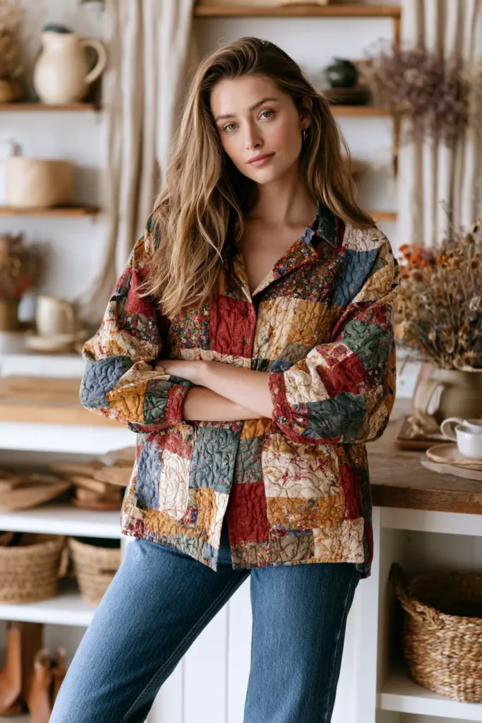 Vintage-Inspired Button-Front Quilt Top with Patch Pockets