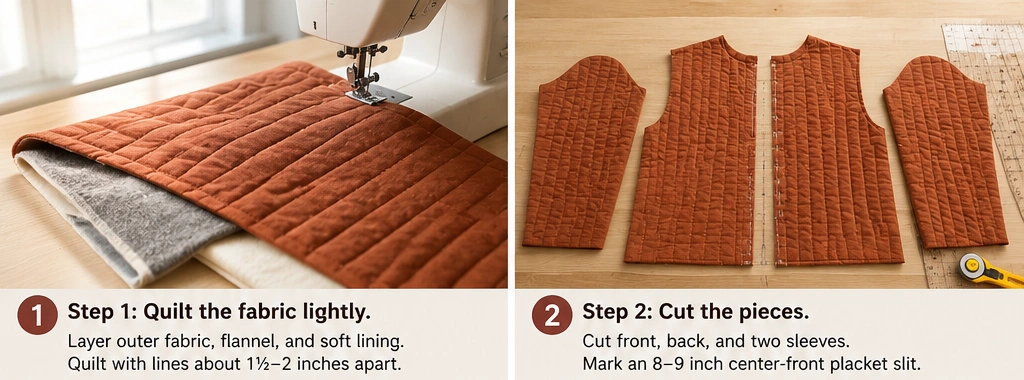Vintage-Inspired Button-Front Quilt Top with Patch Pockets