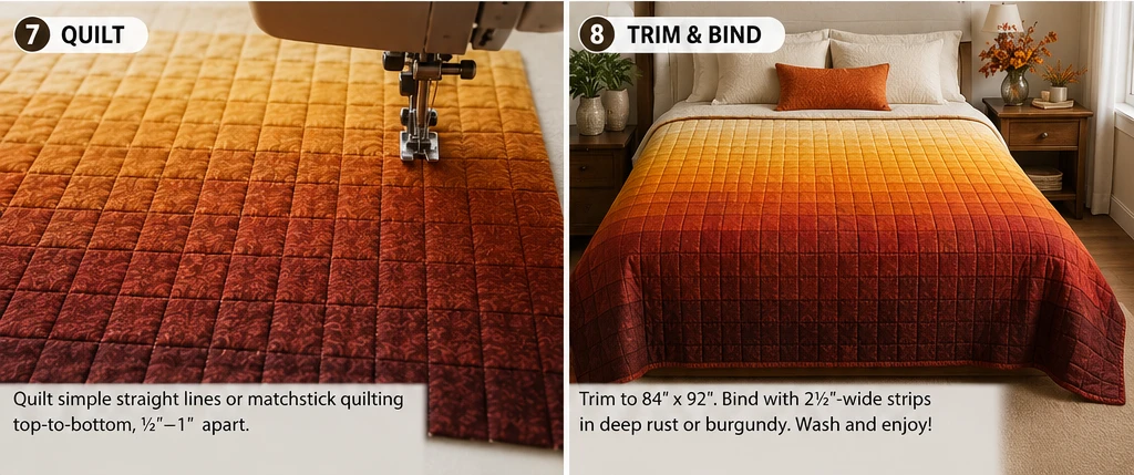 Warm Amber and Rust Ombre Quilts for Elegant Bed Covers