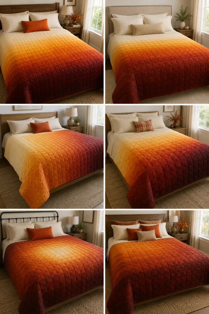 Warm Amber and Rust Ombre Quilts for Elegant Bed Covers
