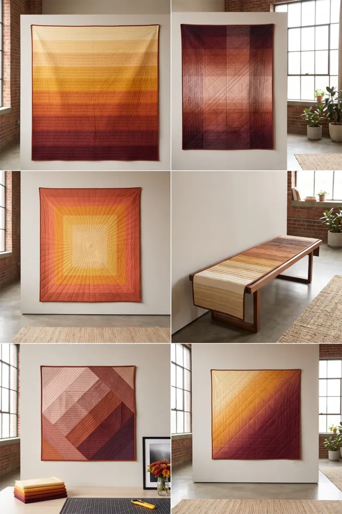 Warm Amber and Rust Ombre Quilts for Elegant Bed Covers