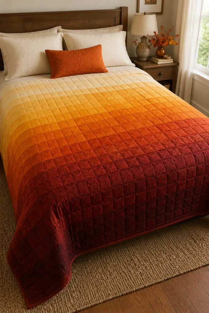 Warm Amber and Rust Ombre Quilts for Elegant Bed Covers
