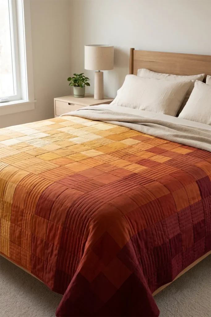 Warm Amber and Rust Ombre Quilts for Elegant Bed Covers