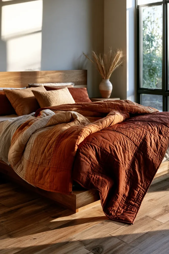 Warm Amber and Rust Ombre Quilts for Elegant Bed Covers