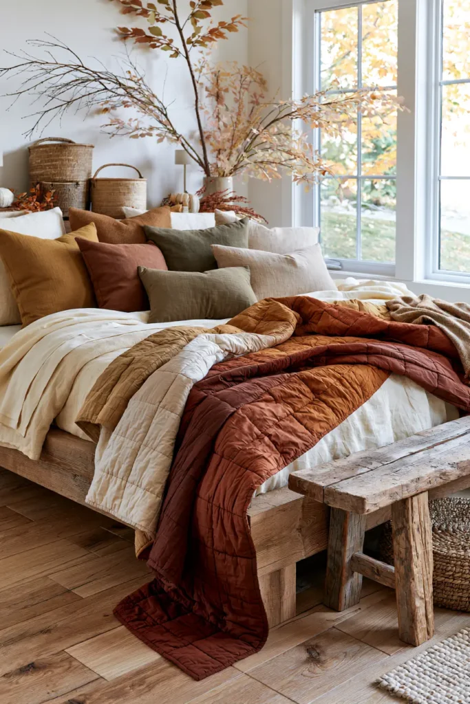 Warm Amber and Rust Ombre Quilts for Elegant Bed Covers