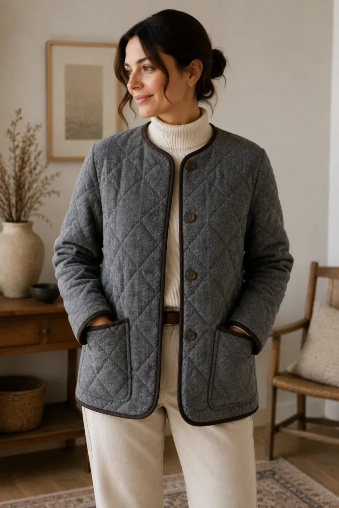 Wool-Blend Quilted Jacket for Premium Cozy Warmth