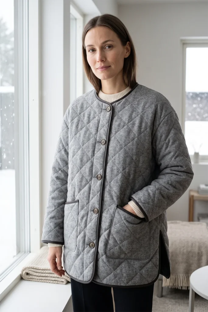 Wool-Blend Quilted Jacket for Premium Cozy Warmth