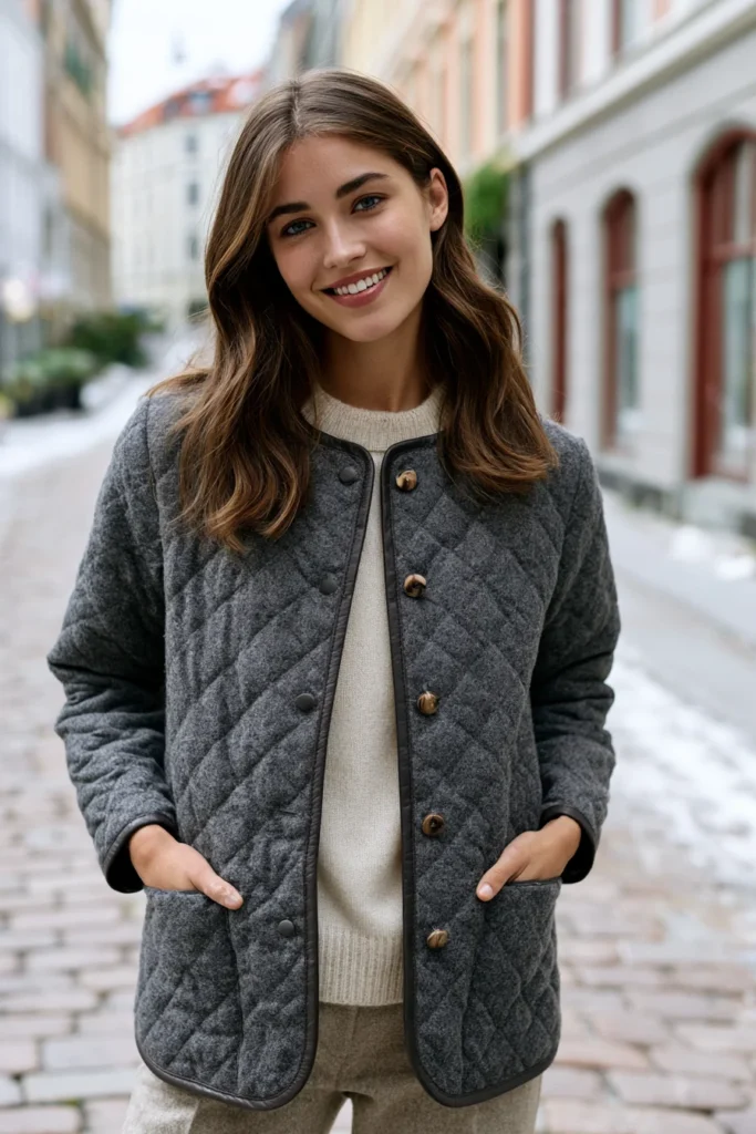 Wool-Blend Quilted Jacket for Premium Cozy Warmth