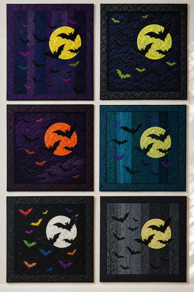 Bat and Moon Appliqué Quilt Layouts