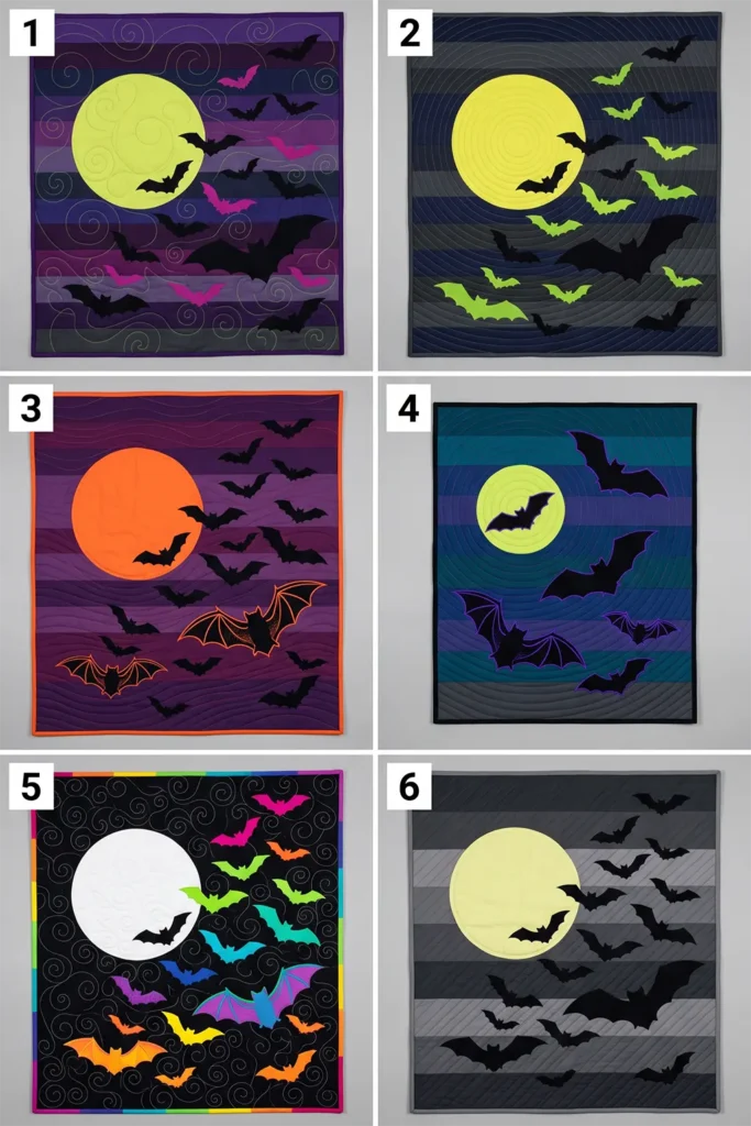 Bat and Moon Appliqué Quilt Layouts