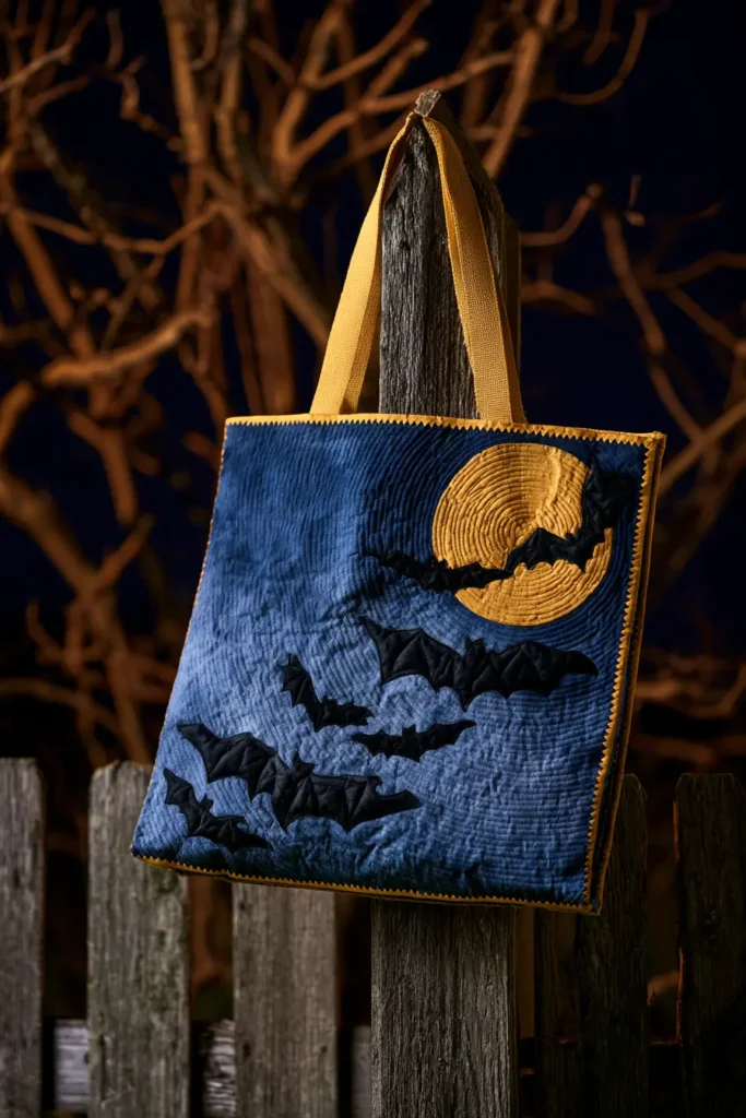 Bat and Moon Appliqué Quilted Halloween Totes