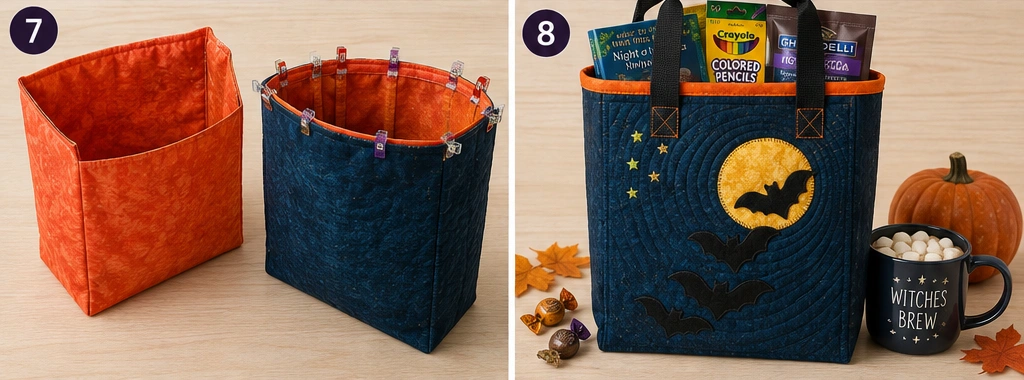 Bat and Moon Appliqué Quilted Halloween Totes