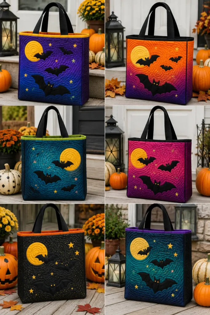 Bat and Moon Appliqué Quilted Halloween Totes