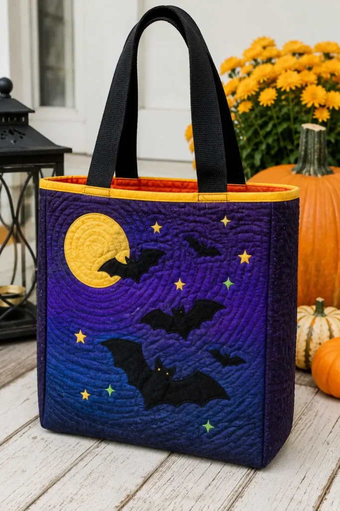 Bat and Moon Appliqué Quilted Halloween Totes