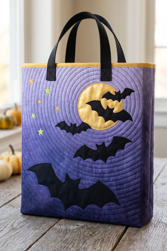 Bat and Moon Appliqué Quilted Halloween Totes