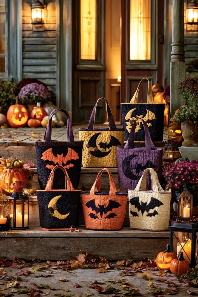 Bat and Moon Appliqué Quilted Halloween Totes