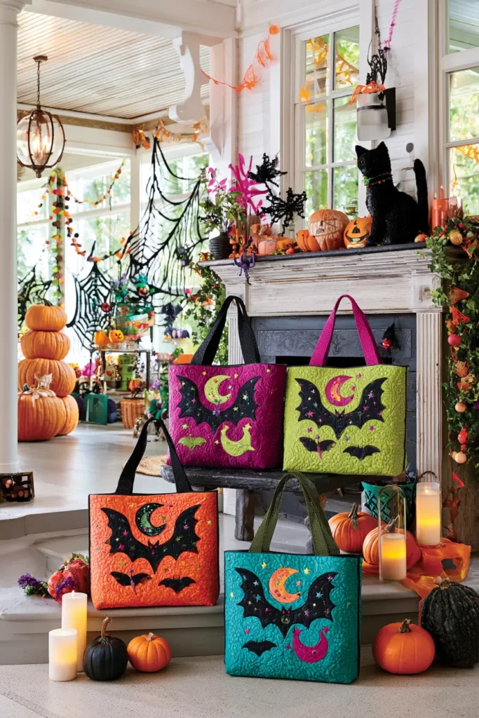Bat and Moon Appliqué Quilted Halloween Totes