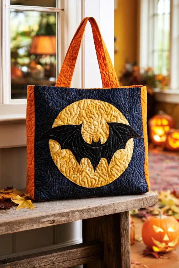 Bat and Moon Appliqué Quilted Halloween Totes