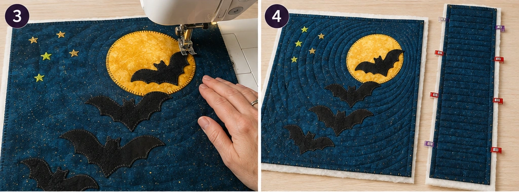 Bat and Moon Appliqué Quilted Halloween Totes