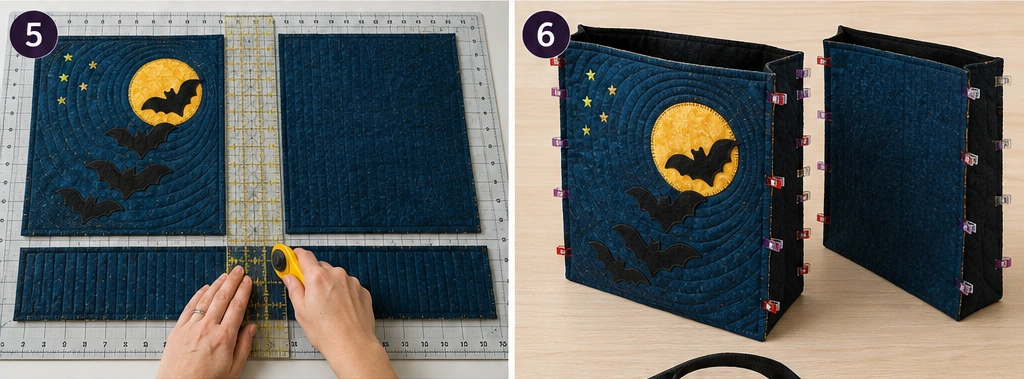 Bat and Moon Appliqué Quilted Halloween Totes