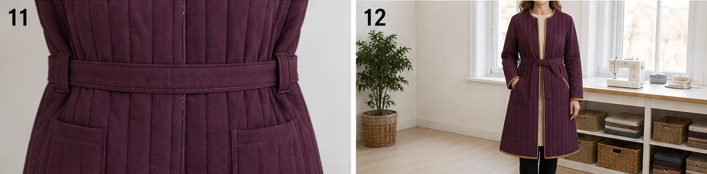 Belted Quilted Midi Jacket for a Flattering Feminine Silhouette
