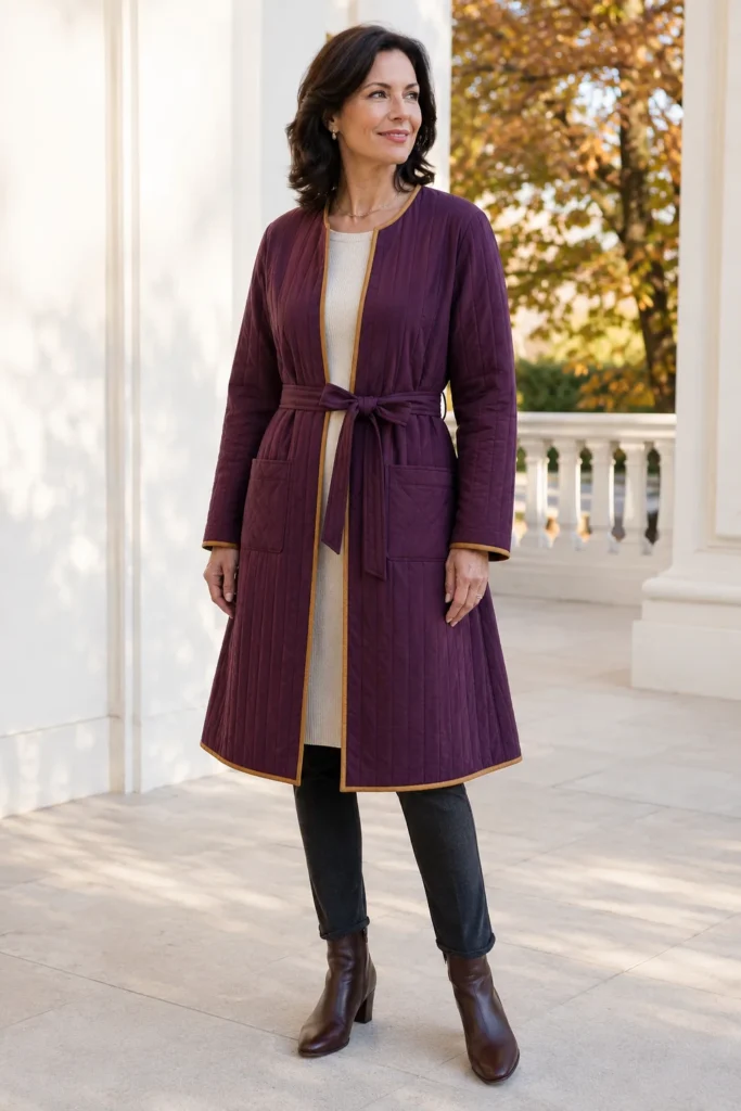 Belted Quilted Midi Jacket for a Flattering Feminine Silhouette