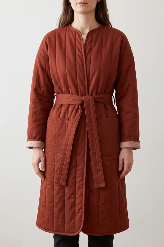 Belted Quilted Midi Jacket for a Flattering Feminine Silhouette