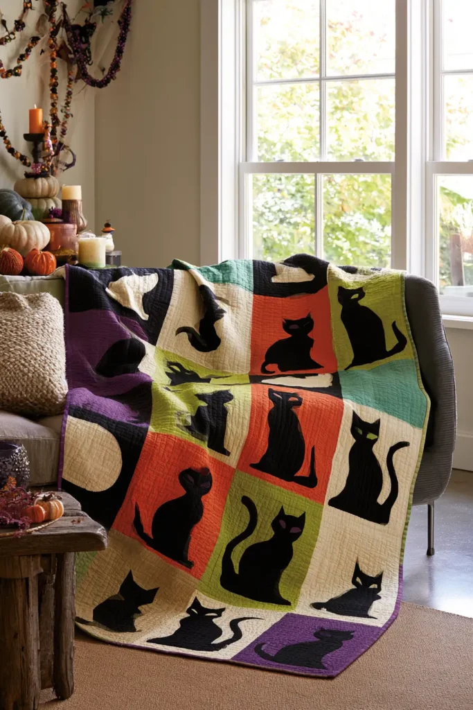Black Cat Silhouette Quilt Block Designs