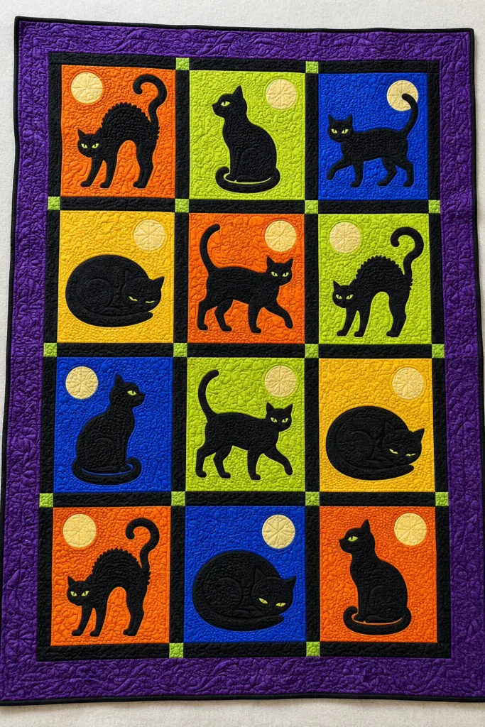 Black Cat Silhouette Quilt Block Designs