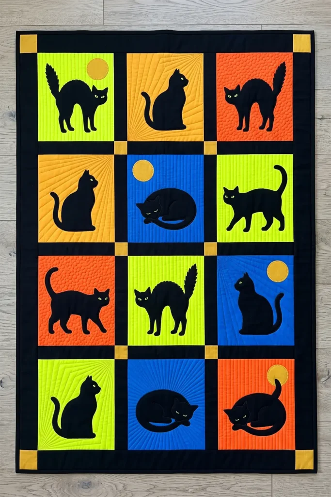 Black Cat Silhouette Quilt Block Designs