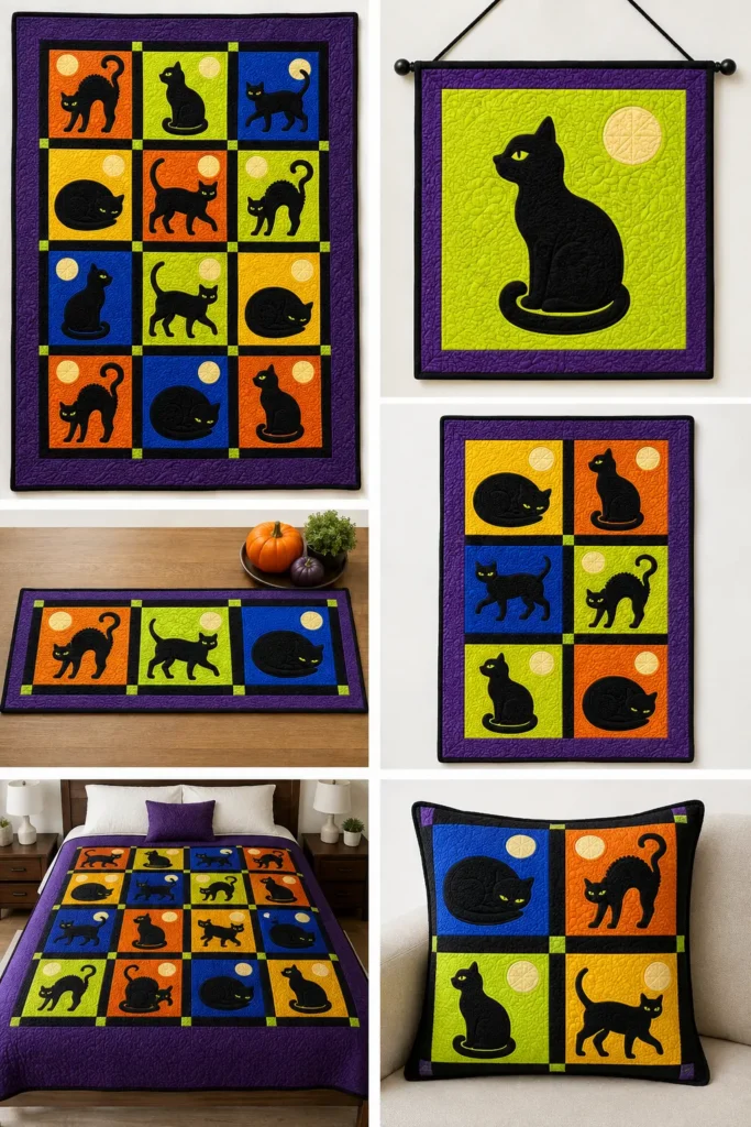 Black Cat Silhouette Quilt Block Designs