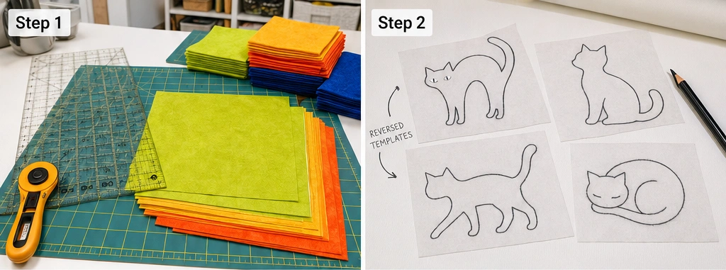 Black Cat Silhouette Quilt Block Designs