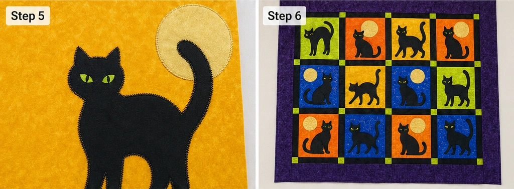 Black Cat Silhouette Quilt Block Designs