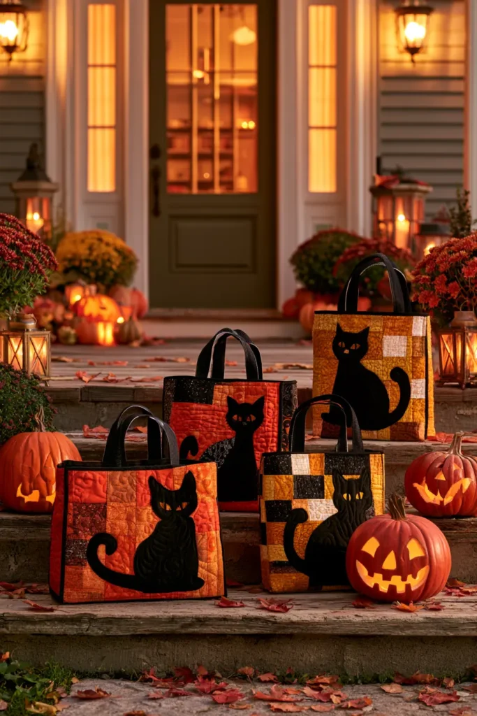 Black Cat Silhouette Quilted Candy Bags