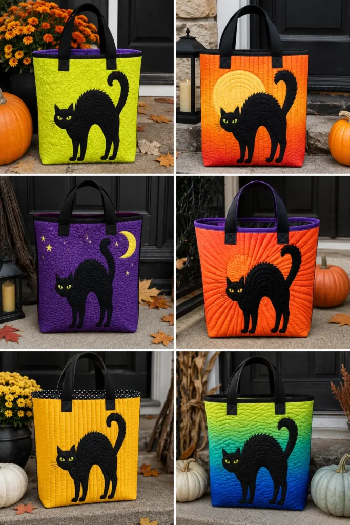 Black Cat Silhouette Quilted Candy Bags