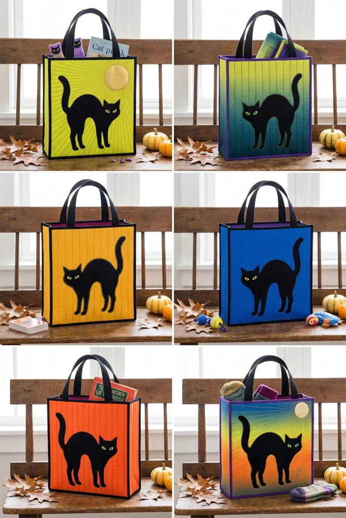 Black Cat Silhouette Quilted Candy Bags