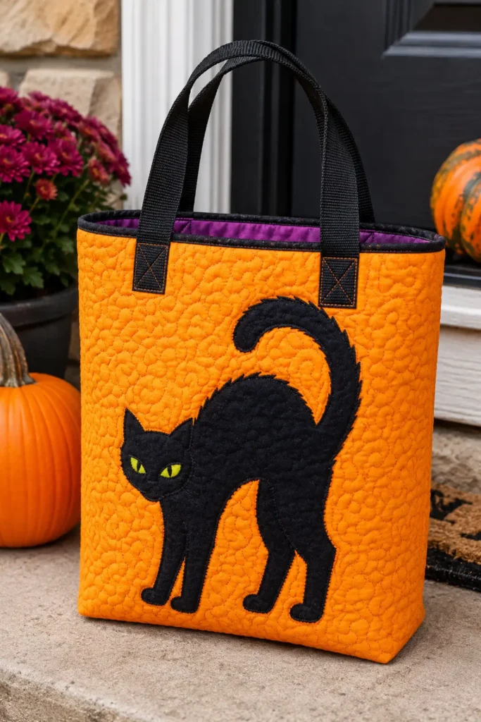 Black Cat Silhouette Quilted Candy Bags