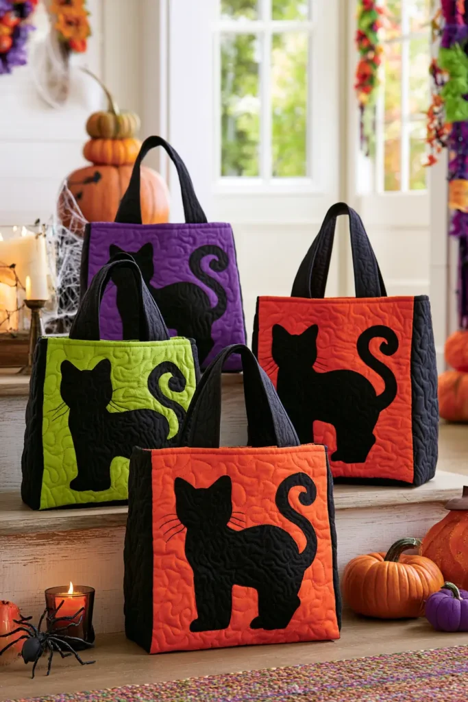 Black Cat Silhouette Quilted Candy Bags