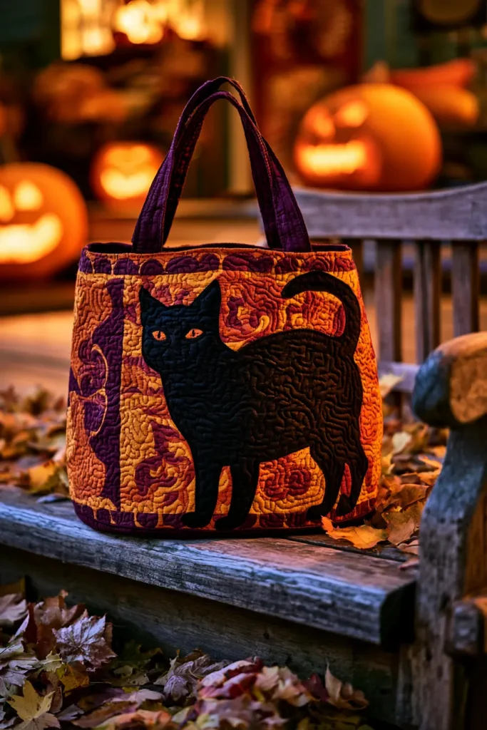 Black Cat Silhouette Quilted Candy Bags
