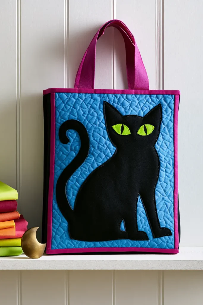 Black Cat Silhouette Quilted Candy Bags