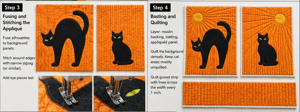 Black Cat Silhouette Quilted Candy Bags