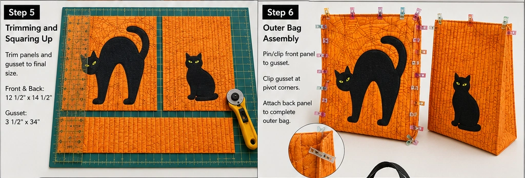 Black Cat Silhouette Quilted Candy Bags